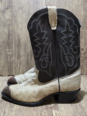 Vintage Texas All American Cowboy Boots Made in USA Two-Tone Brown Cream Size 5D